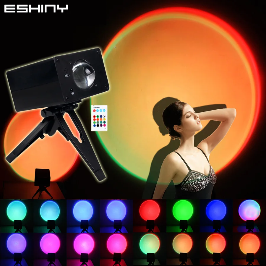 ESHINY RGB LED 16 Colors Sunset Light Night USB Rainbow Full color Projector Atmosphere Sun pictures Lamp Room Bar Cafe B211N8