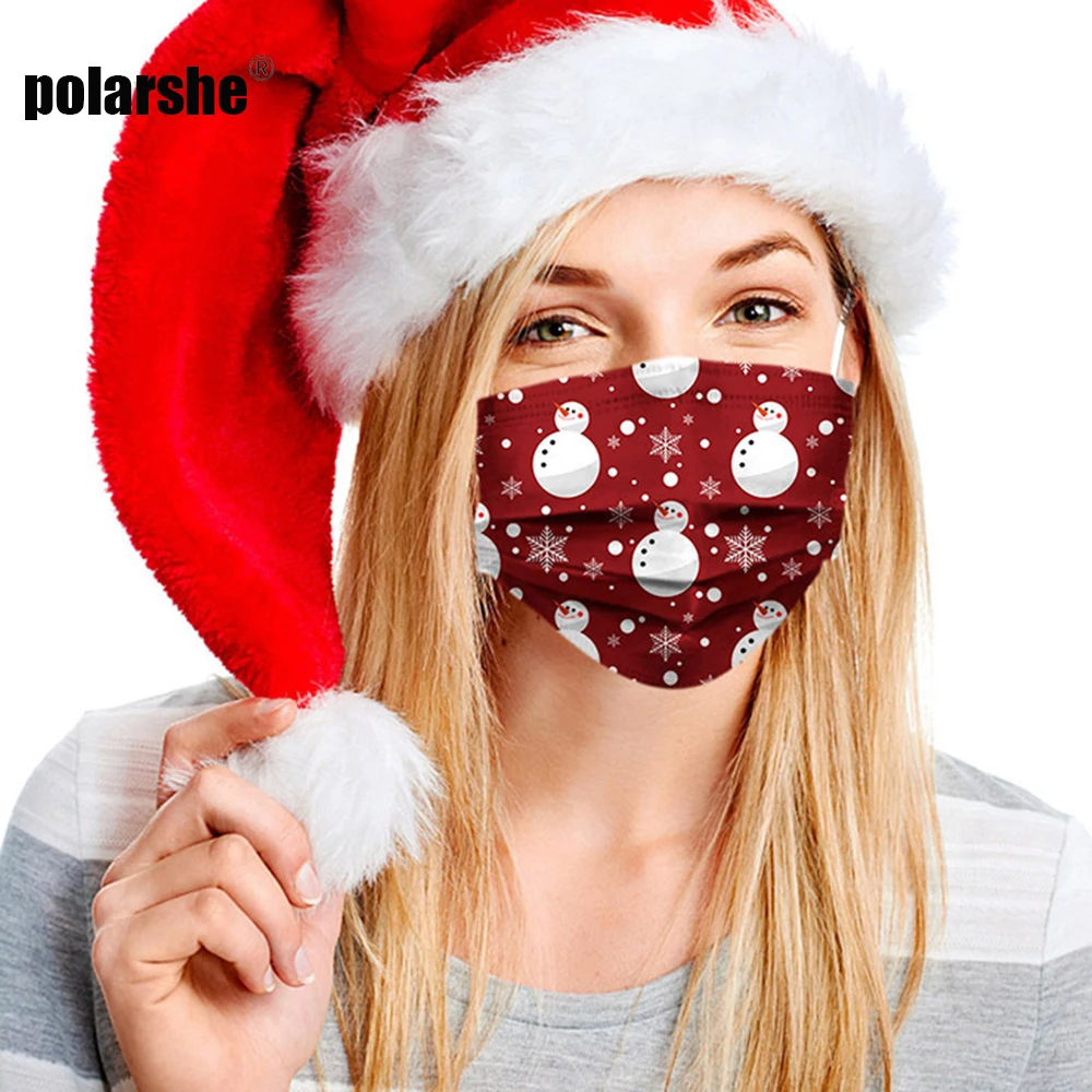 50pcs Adult\'s Christmas Mask Disposable Face Printed 3ply Earhook Industrial Halloween Cosplay Cover Protection Face Mask