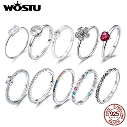 WOSTU Authentic 925 Sterling Silver Forever Clear CZ Circle Round Finger Rings Women Wedding Dropshipping Fine Jewelry Gift
