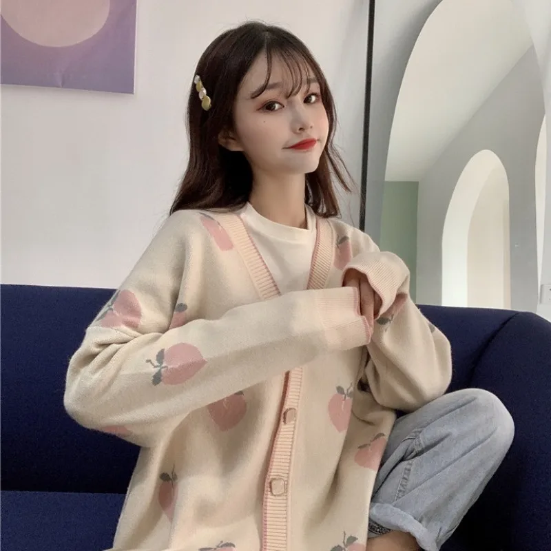 Neploe Sweater Cardigan Cute Pink Sweaters Women Peach Cardigans Knit Oversized Tops 2023 Korean Autumn Long Sleeve Pull Femme