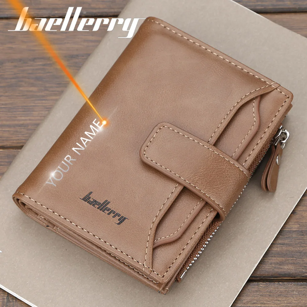 Name Gravur Männer Kurze Brieftaschen Große Kapazität Zipper Münzfach Foto Halter Hohe Qualität Karte Clips Für Männer – Detail 4