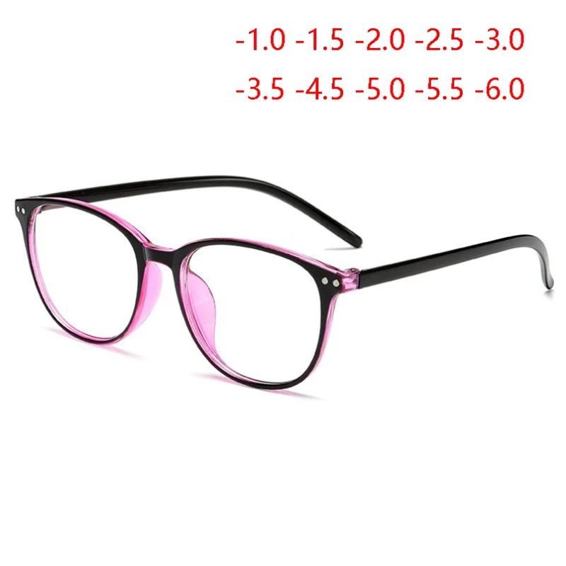 Rivets Blocking Blue Light Oval Prescription Glasses Women Blue Film Coating Literary Nearsighted Eyeglasses -1.0 -1.5 To -6