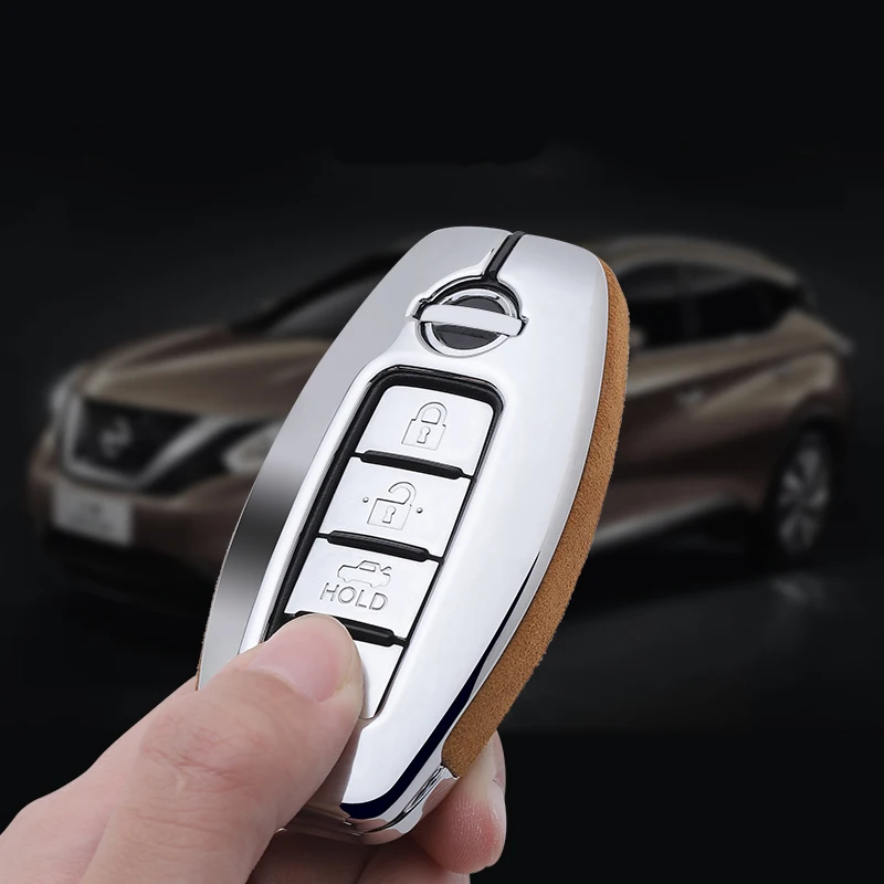 For Nissan Qashqai  J11 X-Trail t31 t32 kicks Tiida Pathfinder Juke Galvanized Alloy Suede leather splicing Car Key Cover Case