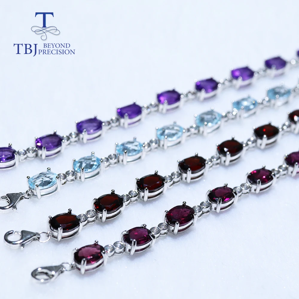 10.5ct Natural Gemstone Bracelet  Garnet amethyst topaz  925 sterling silver fine jewelry for women wife gift tbj promotion