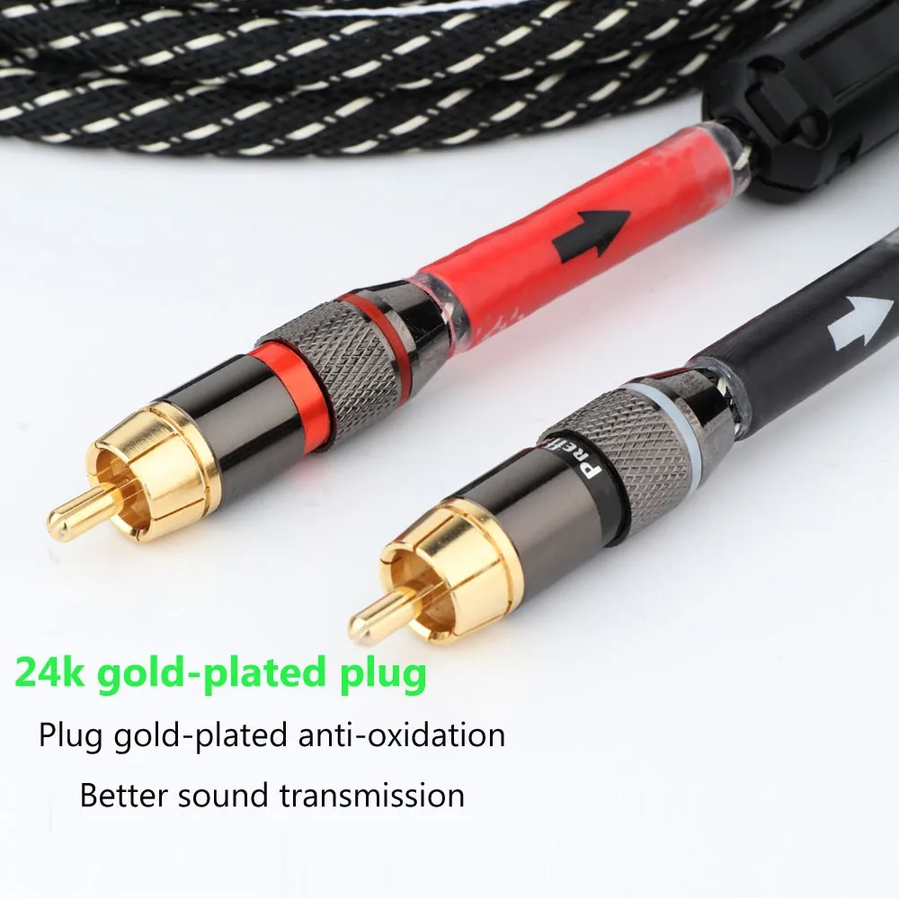 Премиум-аудиокабель Preffair OFC Copper RCA-Hi-Fi Audio Соединительный кабель 2RCA на 2RCA с позолоченными разъемами 24K