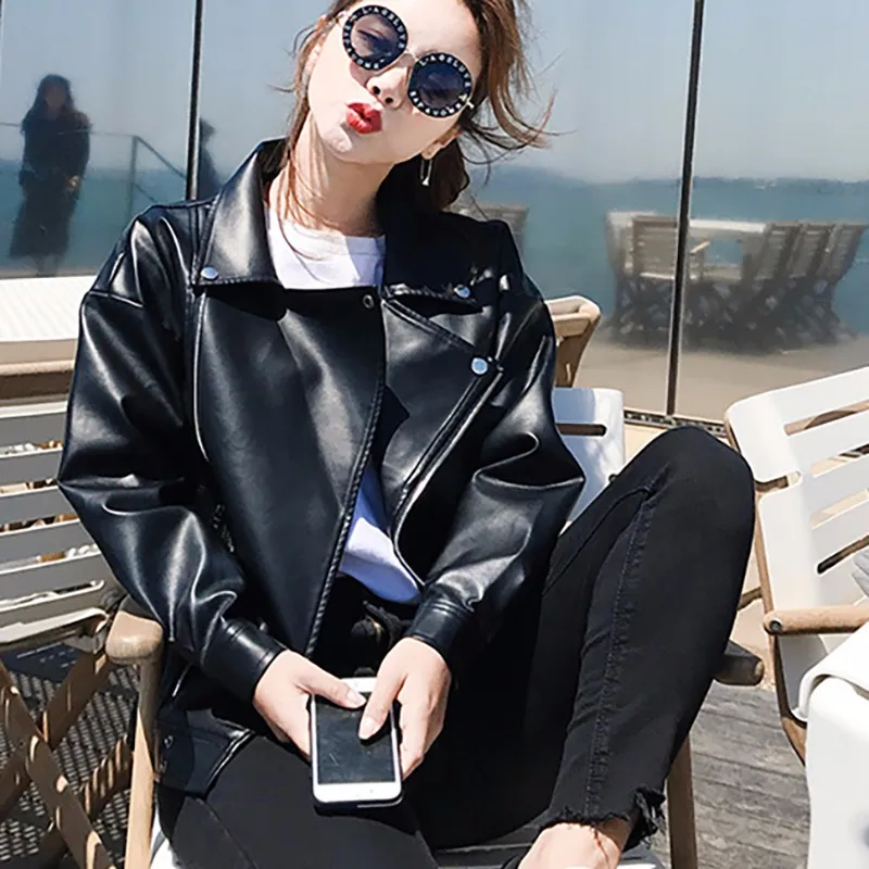 Yzeqi New Autumn 2021 Women Faux Leather Jacket Pu Fashion Biker Jackets Outwear Female Tops Bf Style Black Leather Jacket Coat