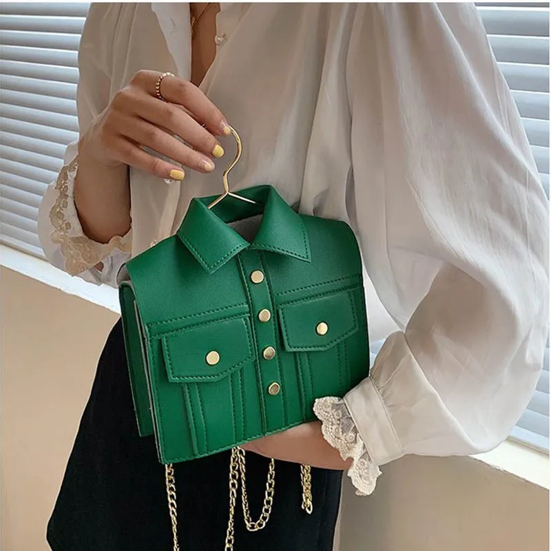 Women's Handbag PU Leather Shirts Shaped Solid Crossbody Bags Women Rivet Clothes Designer Chains Fashion Shoulder Bags