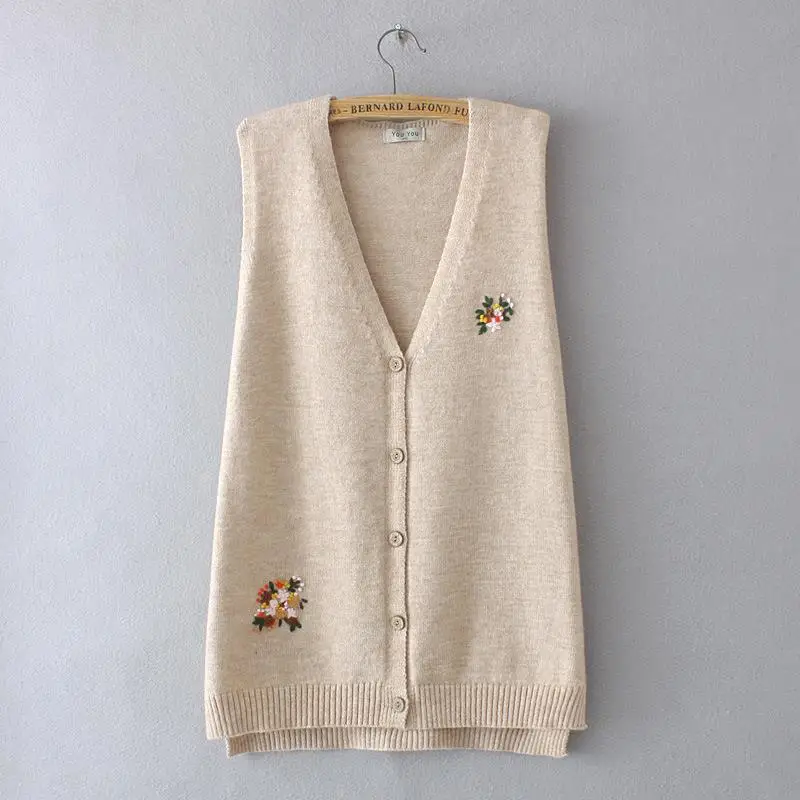 Women Clothing Sweater Vest Plus Size Autumn Winter Curve Jumper VINTAGE Embroidery Floral V-Neck Female Sleeveless Cardigan