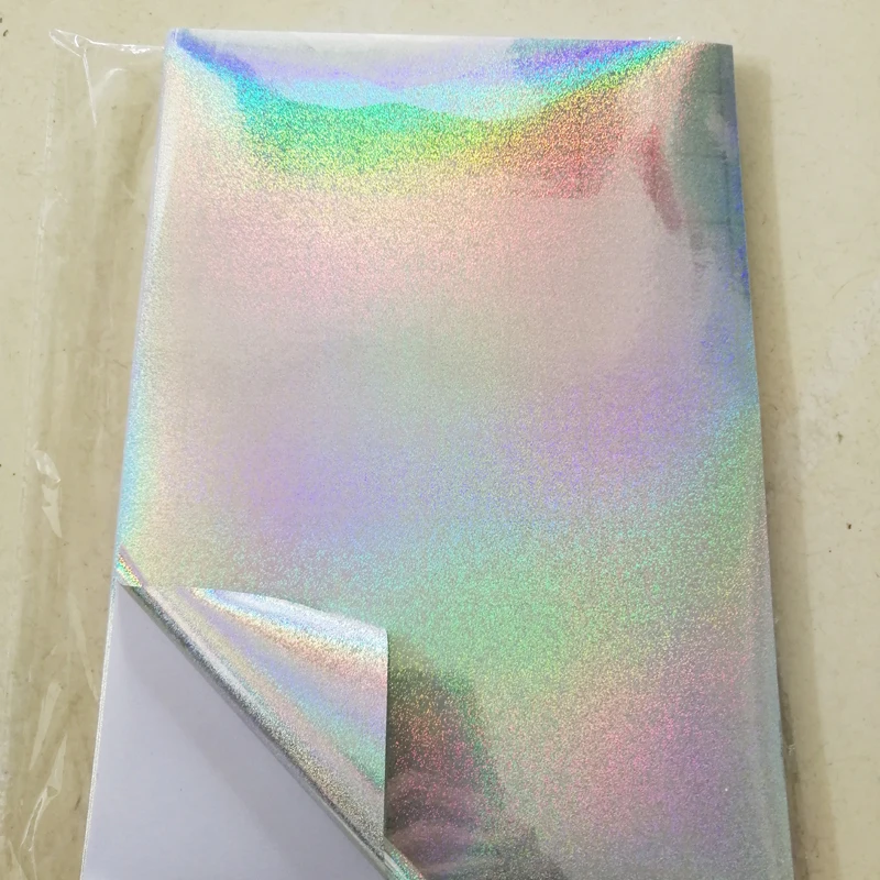 Papel de etiqueta adhesiva de holograma de punto en blanco brillante para impresora UV/láser, 50 micras de espesor, A4