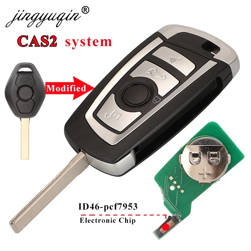 

jingyuqin CAS2 Modified Flip Remote Key 315/433/868MHZ ID46-PCF7953 Chip for BMW 3 5 7 E38 E39 E46 M5 X3 X5 E65 4 Button Fob