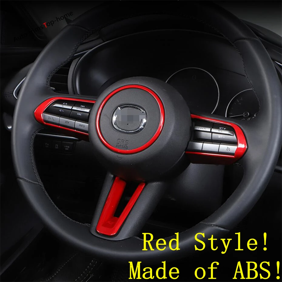 Auto Steering Wheel Button Frame Cover Trim For Mazda 3 2019 2020 2021 2022  Interior Mouldings ABS Red / Carbon Fiber