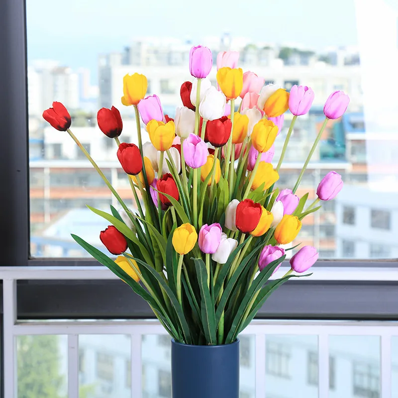 

7Pcs/lot Artificial Flower Windowsill Single Branch 5 heads tulip Diy Wreath home accessories wedding decor background wall