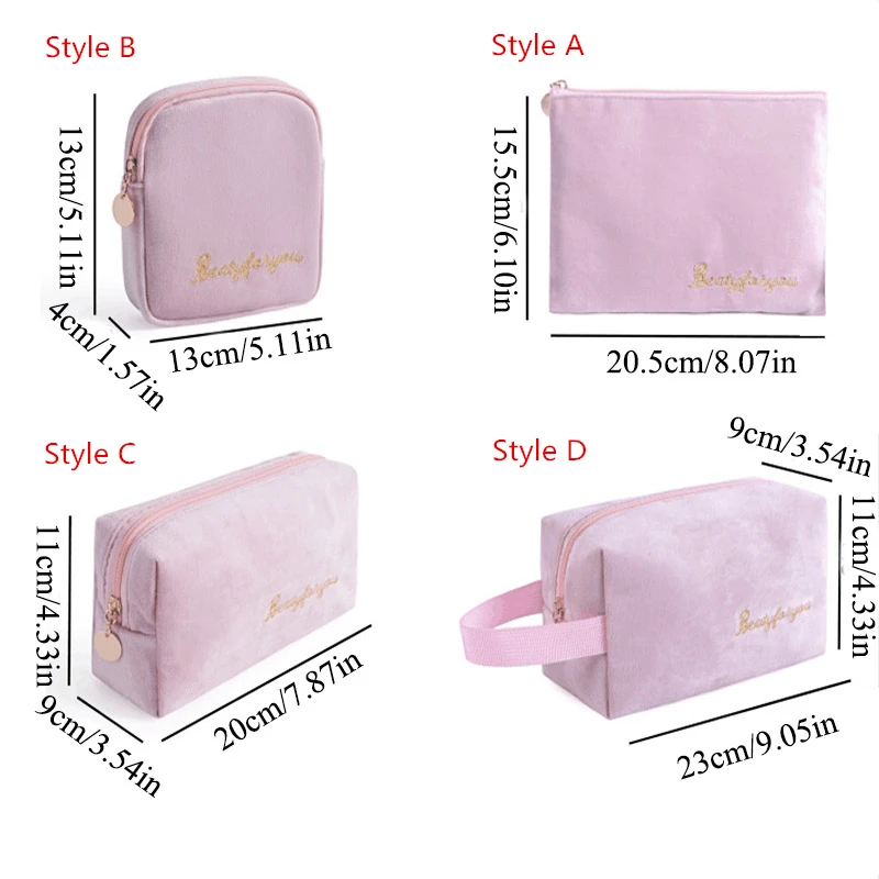 Women Cosmetic Bag Soft Velvet Make Up Storage Bag Pads Toiletry Package Travel Makeup Bag Organizer Pouch Beauty Case Wash Bag