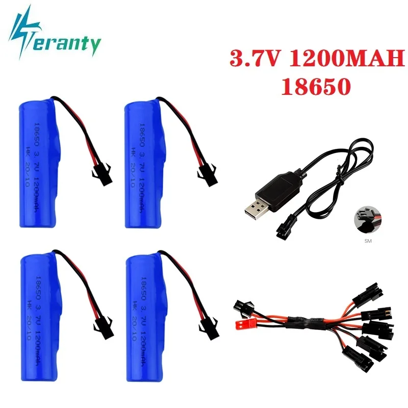 3.7V 1200mAh 18650 Lipo Battery+charger For DE45 RC Car 1:14 Off-Road Vehicle 4WD High-Speed Climbing Drift Racing Spare Battery