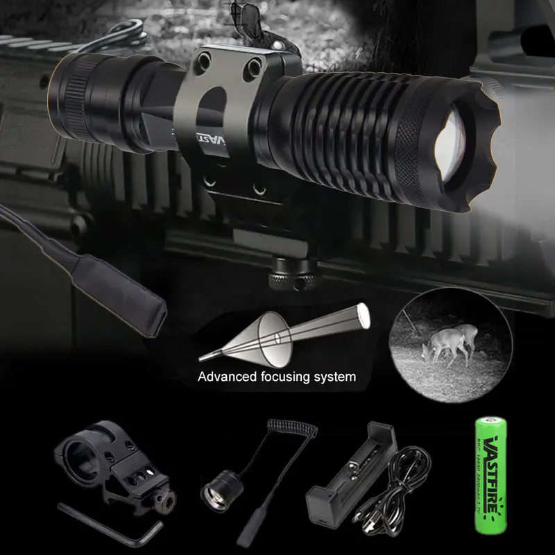 IR-710 Hunting Flashlight 7W Infrared Radiation IR 850nm Night Vision Zoomable Weapon Light+18650+Charger+Switch+Mount+Case