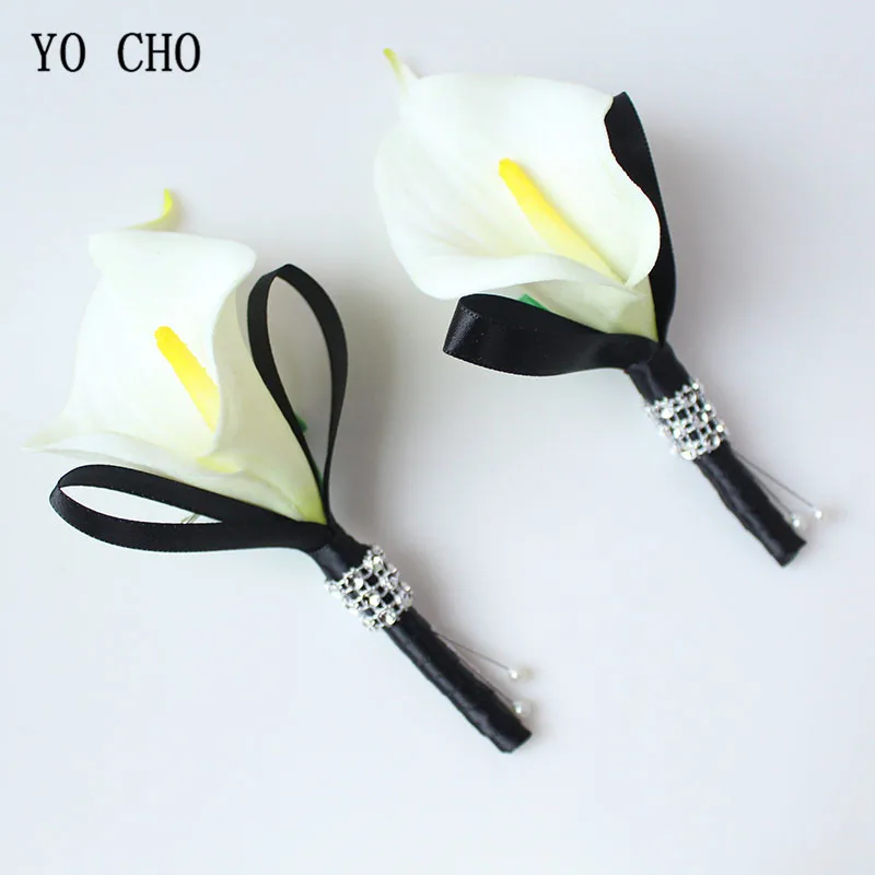 YO CHO White Black Corsage Man Boutonniere Real Touch Artificial Calla Bridal Bridesmaid Brooch Wedding Prom Party Accesssories