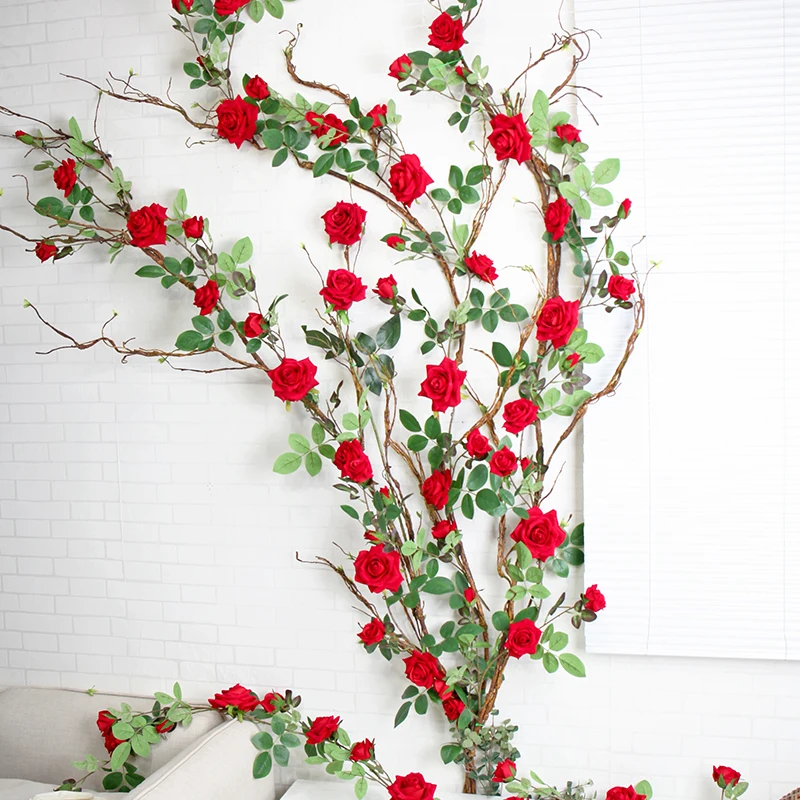 177cm Real touch Artificial Flowers Rose Ivy Vines Wedding Decor Plastic Flower Garland String With Leaves for Home Wall Hanging