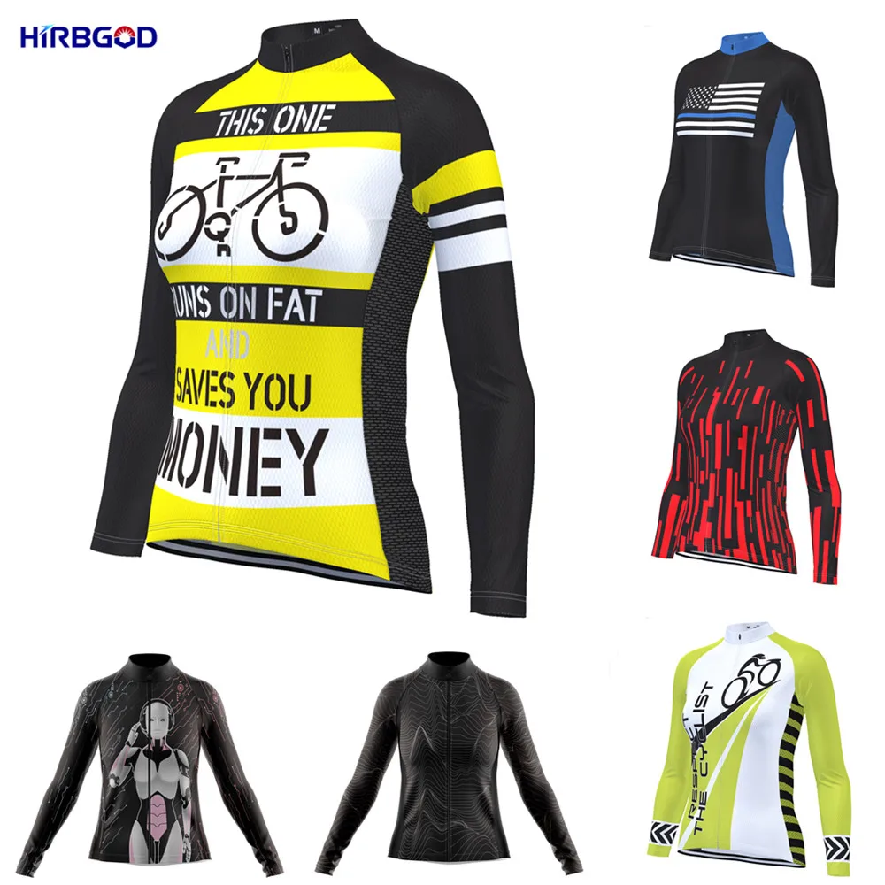 

HIRBGOD Women Cycling maillot MTB Long Sleeves Cycling Jersey Team Bicycle Cycling Clothing Racing Shirt Roupa Ciclismo Feminina