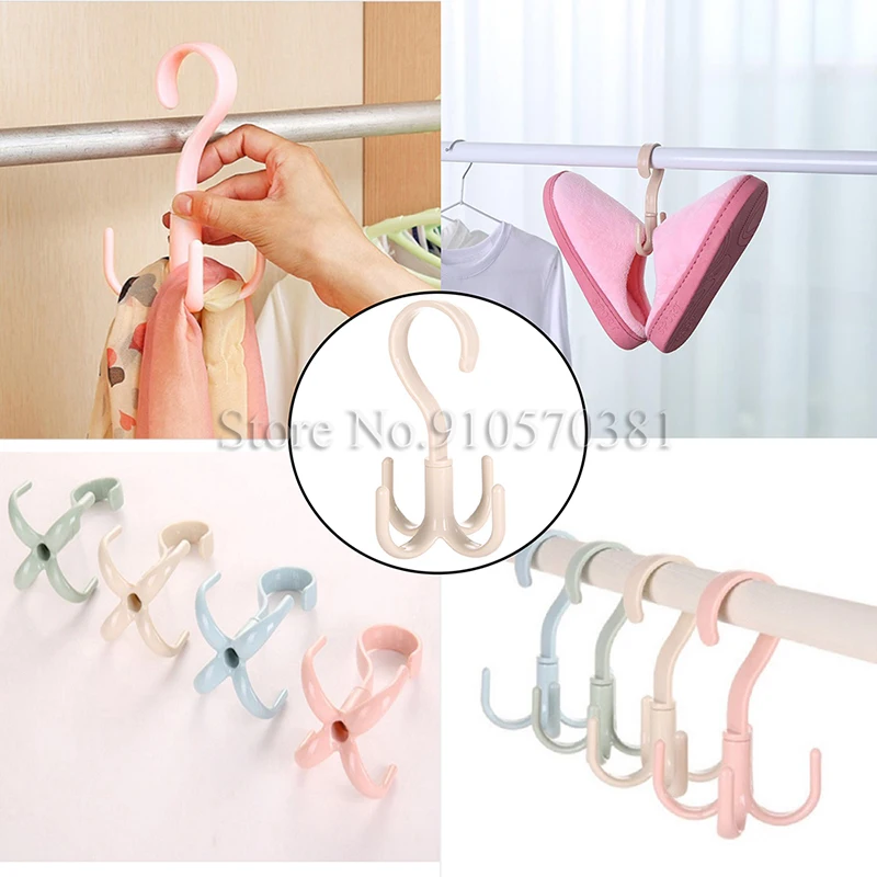 Multi-Function Rotating Four Claws Hooks, Dry and Wet, Dual Use Towel Hanger, Home Clothes, Shoes, Sundries Organizers,6/2Pcs