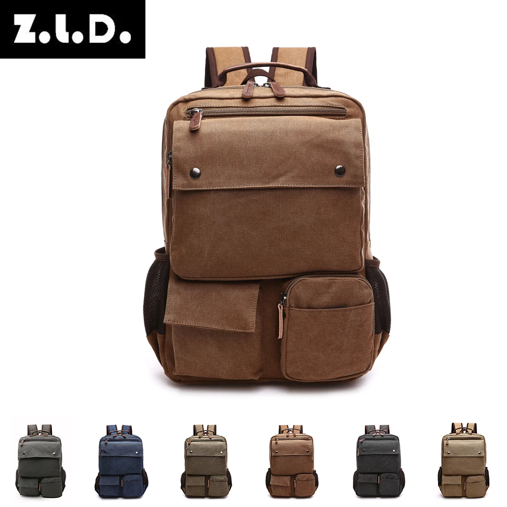 High Grade Canvas Backpack Men Solid Color 15.6 inch Laptop Bags Superior Vintage Outdoor Design Durable New Trend Classic