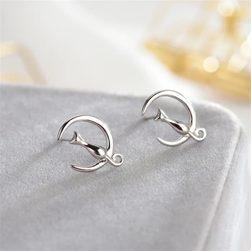 VENTFILLE Silver Gold Color Moon Cute Cat Earrings for Women's Pearl Moonstone Opal Jewelry Gift 925 Stamp Dropship Wholesale