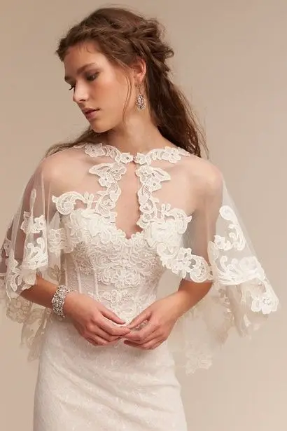 Bridal Wedding Kant Wraps Jassen Mantel Avond Cape Sjaals Voor Vrouwen Formele Bolero Shrugs Voor Feestjurk Wit/Lvory 2022