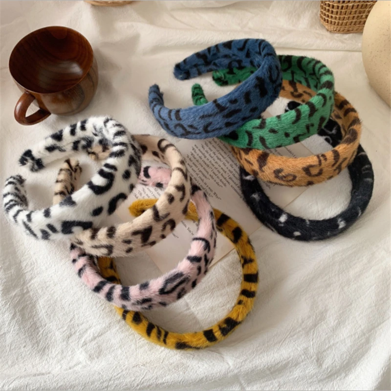 New retro temperament leopard print headband net red plush headband wide-sided hairpin all-match hair accessories headwear