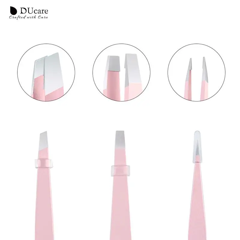 DUcare 3 stücke Haar Entfernung Pinzette Edelstahl Augenbraue Pinzette Rosa Schwarz Flache Slant Punkt Spitze Entfernung Make-Up Schönheit Werkzeug