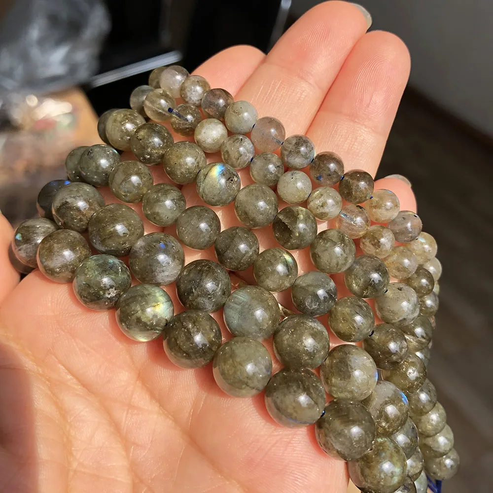 6 8 10mm Natural Stone Green Labradorite Round Loose Spacer Beads for Jewelry Making DIY Bracelet Charms Accessories 15\'\'Inches