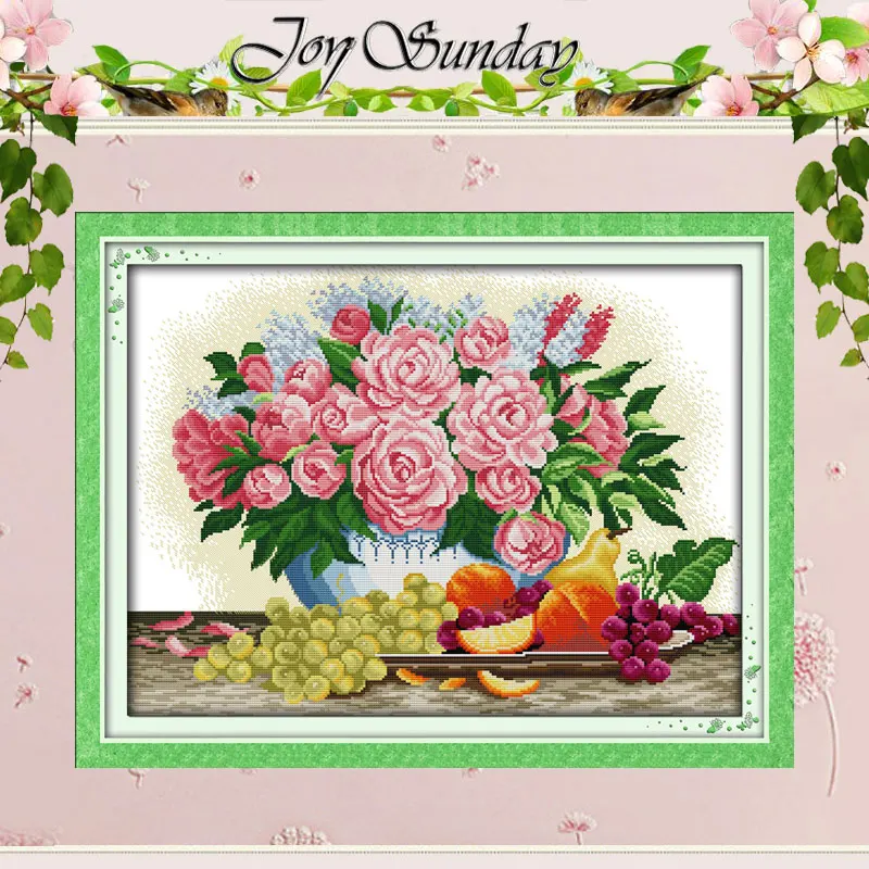 

Peony Fruits Patterns Counted Cross Stitch Set DIY 11CT 14CT 16CT Stamped DMC Cross-stitch Kit Embroidery Needlework Home Decor