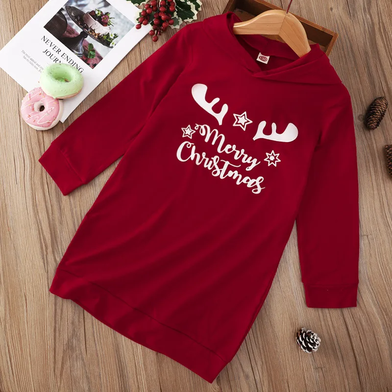 

Autumn Long Sleeve Pullover Hoodie Dress Sweatshirts Letter Kids Clothes Girls Hoodies Children Clothing Christmas Hoodies Dress