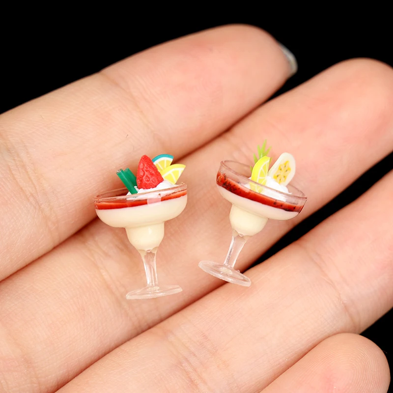 2PCS 1:12 Dollhouse Miniature Mini Goblet Yogurt Ice Cream Cup Mini Cute Food Accessories For Doll House Decor Kids Play Toys