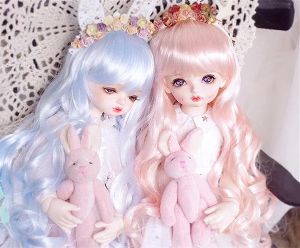 

BJD Doll Wig 1-3 1-4 1-6 size imitation Mohair wig long blue pink curls doll accessories