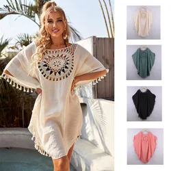 Cover Ups para traje de baño mujer vestido tipo túnica de playa saida de praia feminino borla verano cubrir 2024 Pareo Kimono 2025 encubrimientos