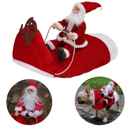 Dog Costume Santa Funny Christmas Dog Clothes Soft Velvet Adjustable Pet Riding Dress Up Suit for Small Big Dog Holiday Clothing