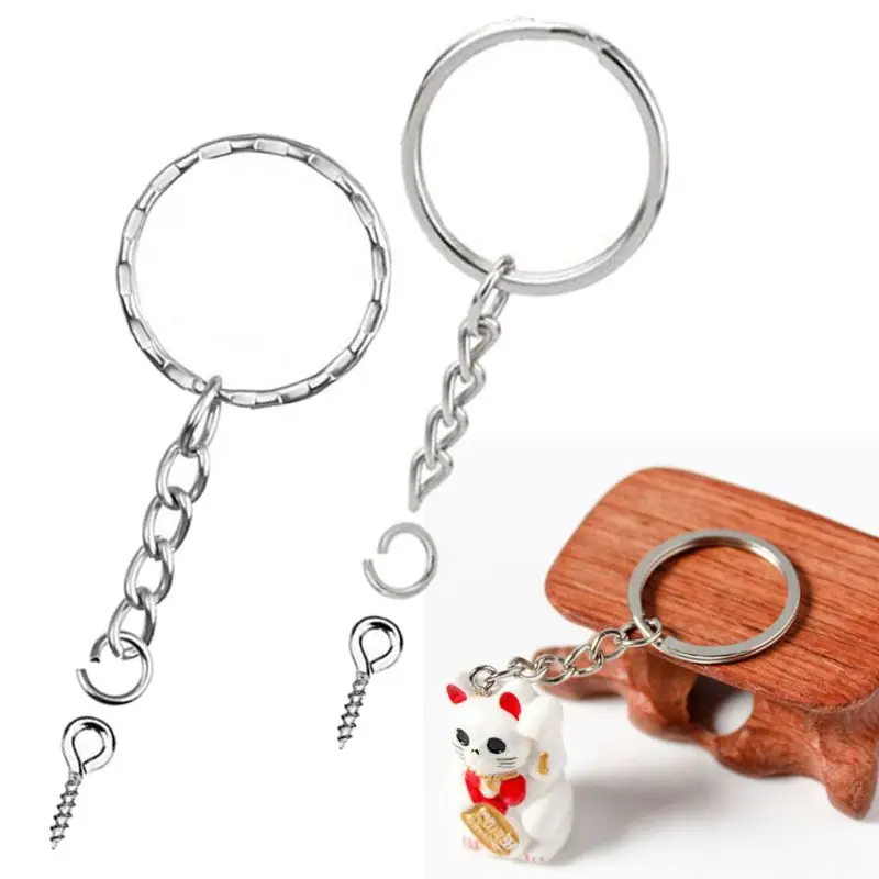 50Pcs Screw Eye Pin Key Chains With Open Jump Ring Chain Extender Eye Pins Split Keyring Jewelry Making Findings