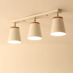 Nordic Creative LED Ceiling Light Modern Iron Lampshade with Wood Adjustable Angle Hanging Lamp for Corridor Living Room