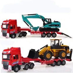 Exquisite 1:50 flatbed trailer excavator engineering vehicle model,high-quality trailer engineering toys,wholesale sales.