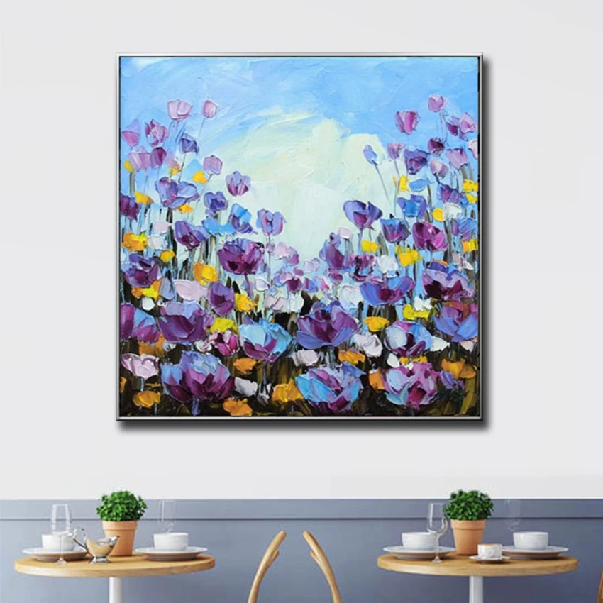 Best selling beautiful colorful flower purple dream handmade canvas oil painting home decor for bedside sofa background no frame