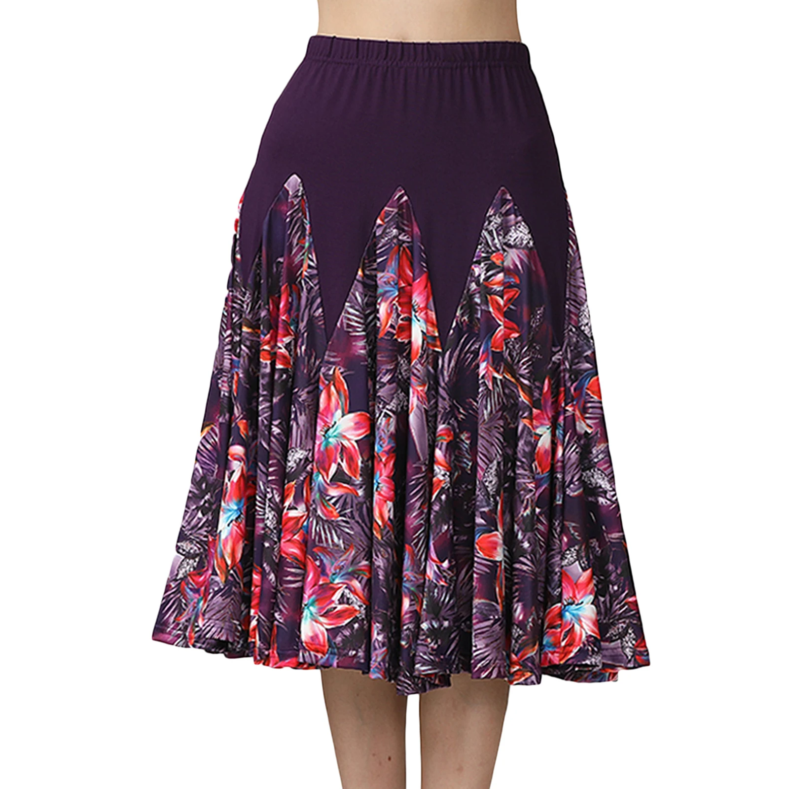 Elegant Womens Latin Ballroom Long Swing Dancing Skirt Dance Party Floral Tango Waltz Skirt Cha Cha Dress Lady Fashion Costumes