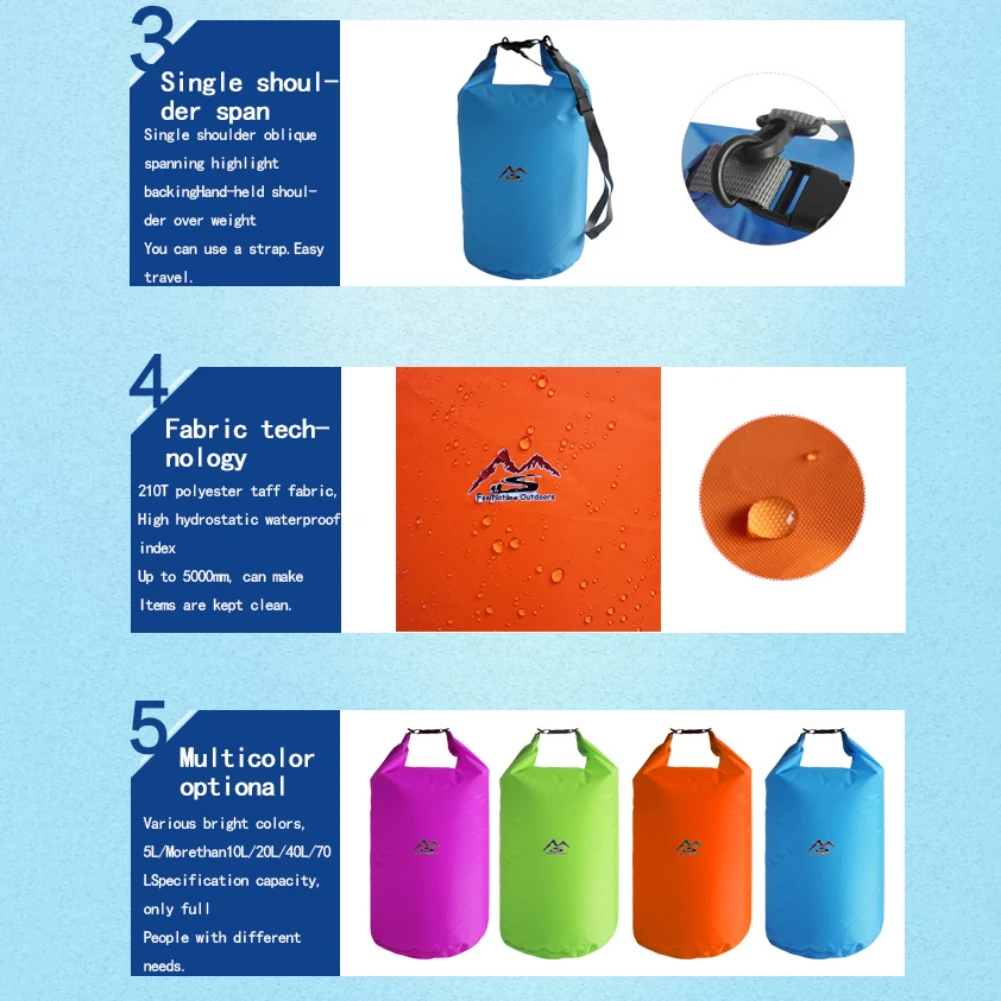 1Pcs Waterproof Large Capacity Pouch Dry Bag 2L4L5L10L20L40L70L Drifting Hiking Swim Rafting Kayaking River Trekking Pack