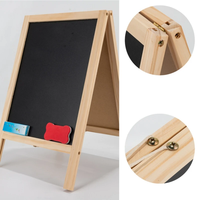 25*40cm Double-sided Foldable Easel Wooden Writing Board Blackboard Drawing Board Wooden Magnetic Message Board Decoration