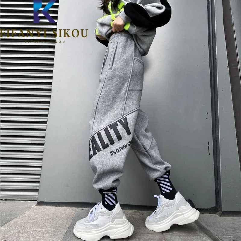 

Letter Print Sweatpants Women Autumn Winter Warm Fashion High Waist Harem Pants Casual Joggers Pocket Loose Trousers Female