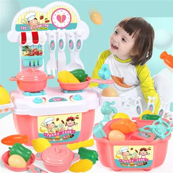 Juego de cocina de plástico para niños y niñas, juego de simulación de utensilios de cocina, almacenamiento de utensilios de cocina, 22 Uds.