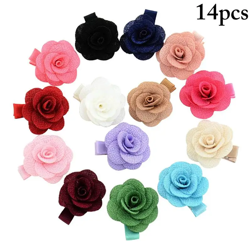 

14Pcs/Set Elegant Rose Decor Hair Clips Cute Hair Alligator Barrettes For Kids Headwear Accessories Birthday Party Dress Up