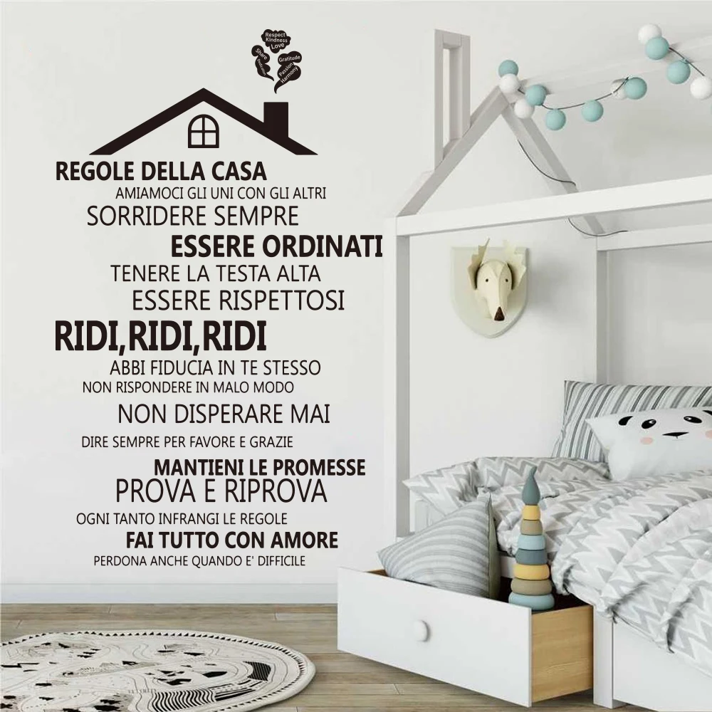 Large Italian House Rules Wall Decal Living Room Bedroom Live Laugh Love Family Love Quote Wall Sticker Playroom Decor