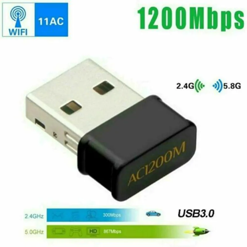 

Беспроводной Сетевой USB-адаптер Wi-Fi 802.11AC 1200 Мбит/с, два диапазона 2,4G