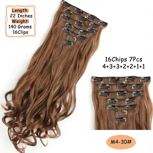 NICESY 16Clips Synthetic 24Inch Long Curly Hair Hairpiece Heat Resistant Hair Extension Clips In Ombre Black Brown Blond Women - Image 35