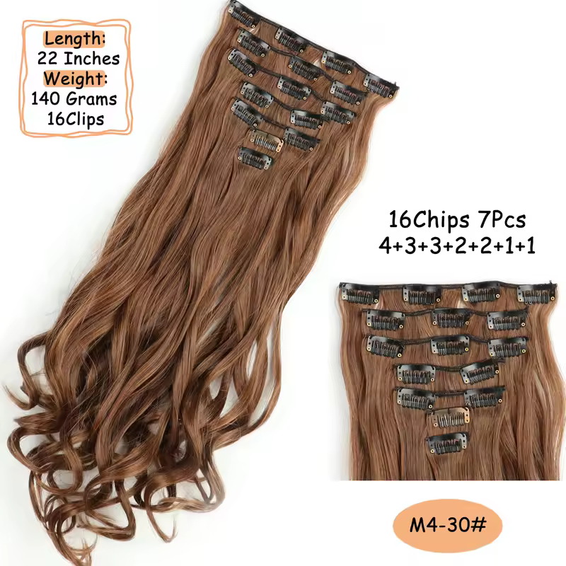NICESY 16Clips Synthetic 24Inch Long Curly Hair Hairpiece Heat Resistant Hair Extension Clips In Ombre Black Brown Blond Women - Image 35