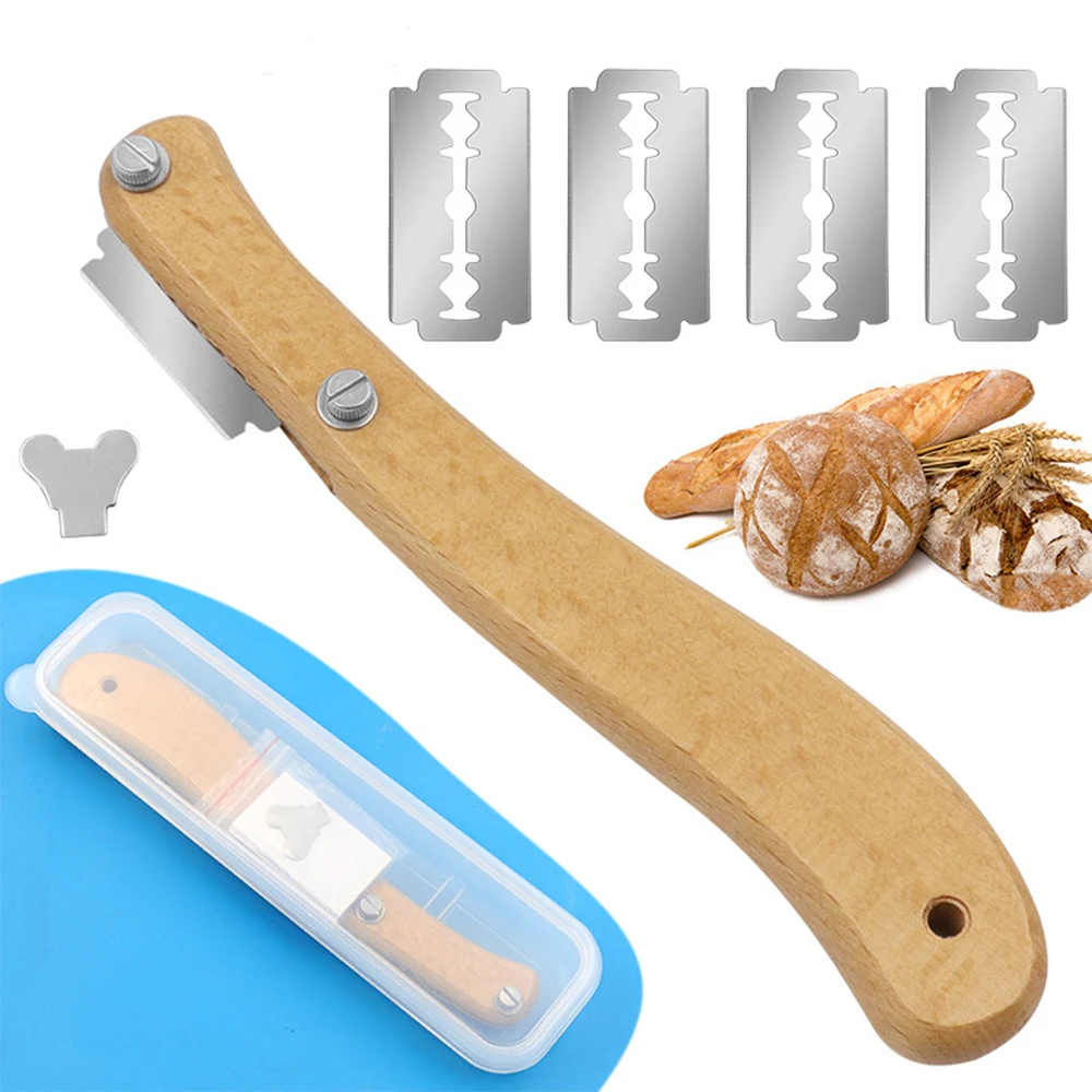 1 Pcs Bread Slicing Knife Dough Trim Tools Wooden Handle With Stainless Steel Blade Baguette Country Bread Toast Cutter